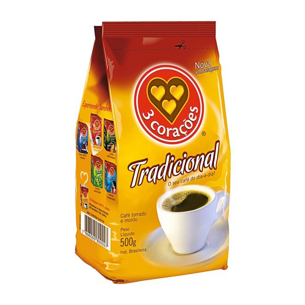 Café Torrado E Moído Tradicional 3 Corações Pacote 500g